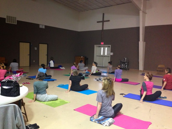 Seated Twist - Yoga at Wesley UMC, Nederland, Texas. Yoga with Gail Pickens-Barger