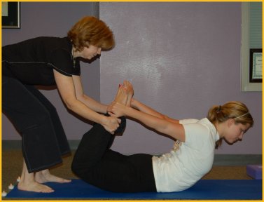 Bow Pose Assistance. Yoga with Gail Pickens-Barger