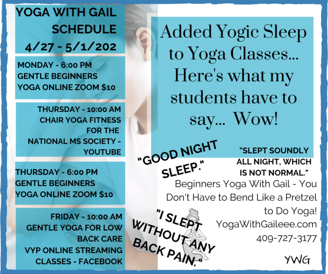 Yoga Schedule with Gail Pickens-Barger