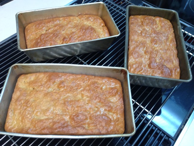 Three loaves of sourdough bread, made from my Mother-in-law's 1976 Sourdough Starter!