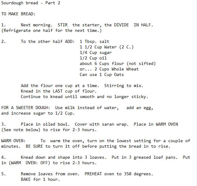 To make the sourdough bread part 2. Recipe from 1976