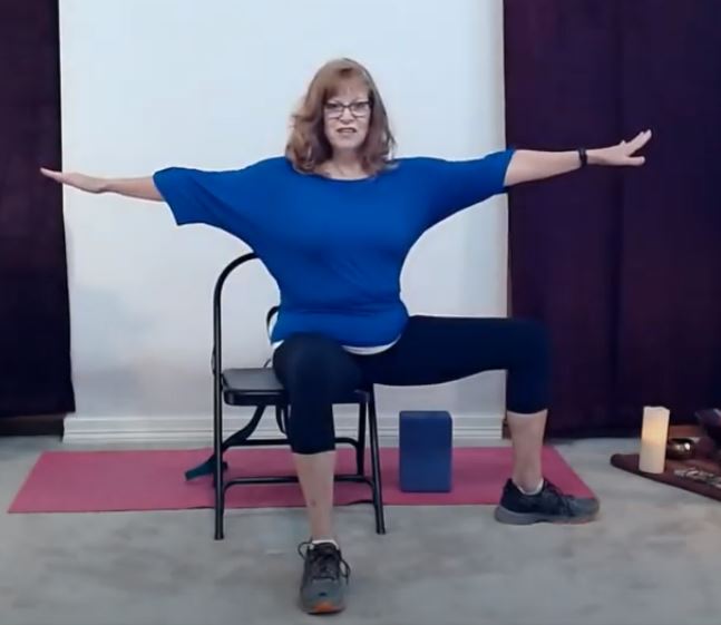 Chair Yoga doing Warrior 2 pose with Gail