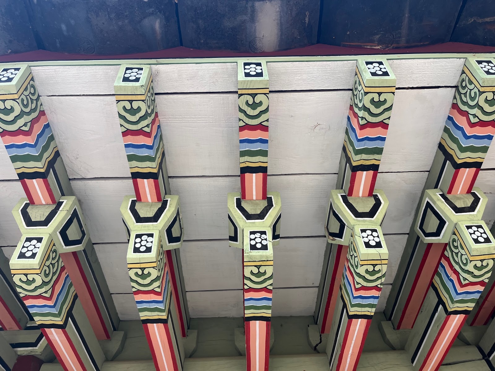 Underneath the varied temple building at the oldest temple in South Korea.
